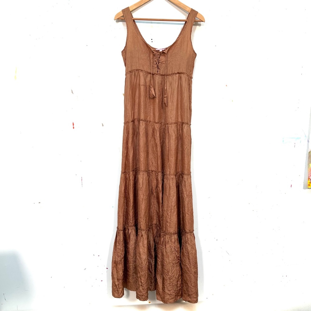 Calypso St Barth - Crinkled Silk Long Dress - xxsmall - cocoa brown color